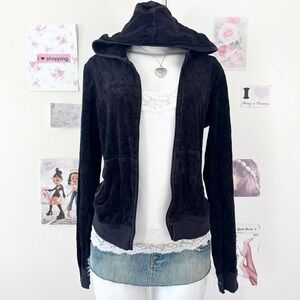 Juicy Couture Y2K Black Velour Zip-Up Hoodie Size XL — AS IS — McBling